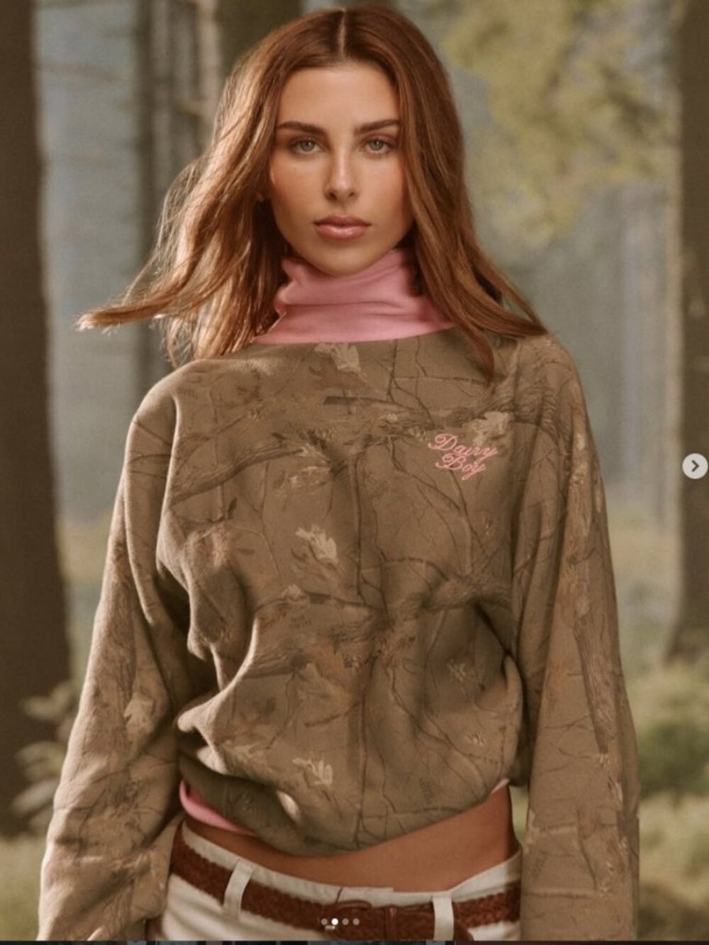 NWT DAIRY BOY Diana Rollneck Camo Pink Mock Neck Sweatshirt - Size XS/S